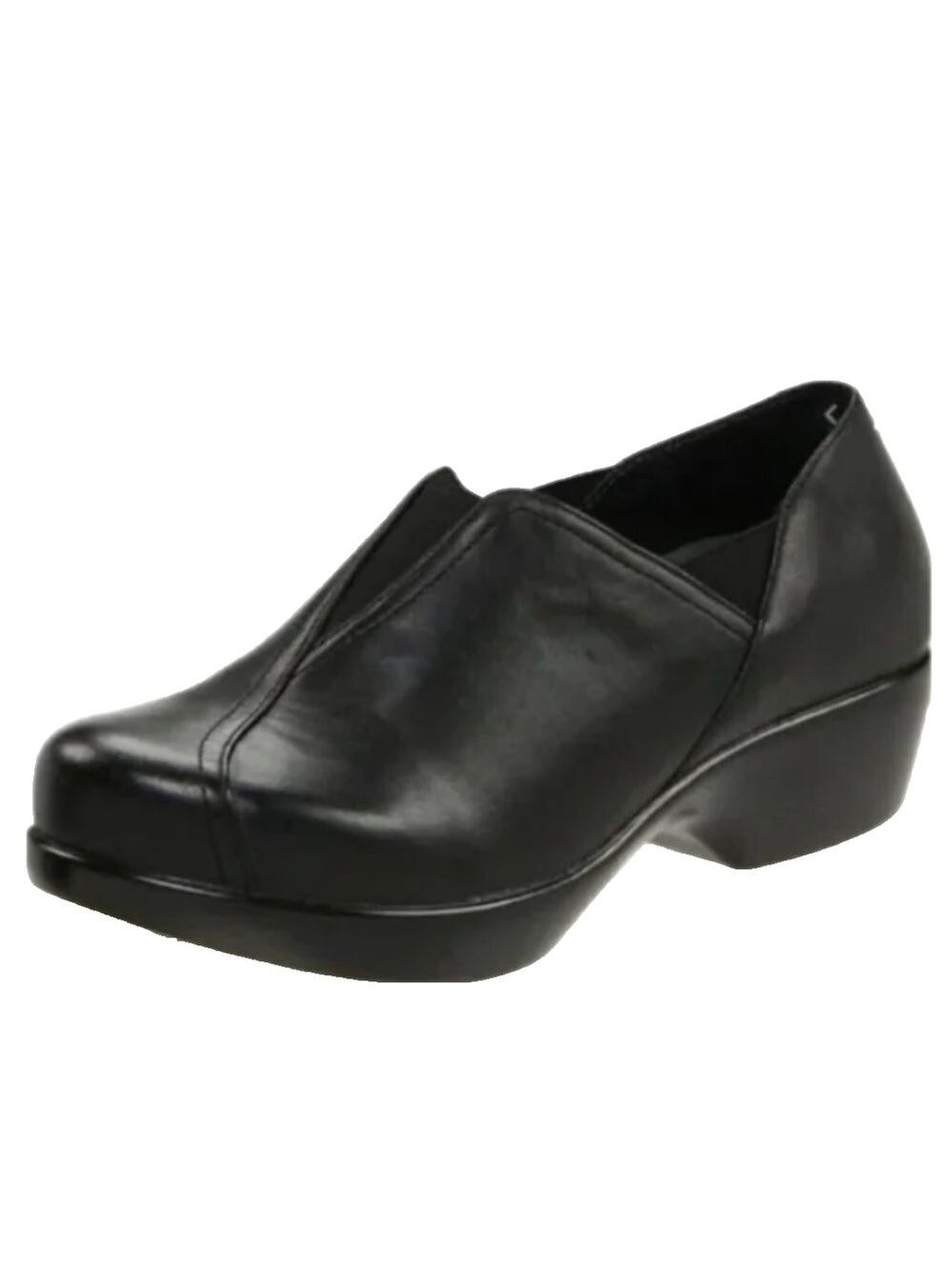 Dansko Black Leather Slip-On Clog Mule
